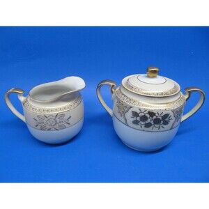 Chikaramachi Japan Vintage Covered Sugar And Creamer Set CHK3 Pattern Gold Trim